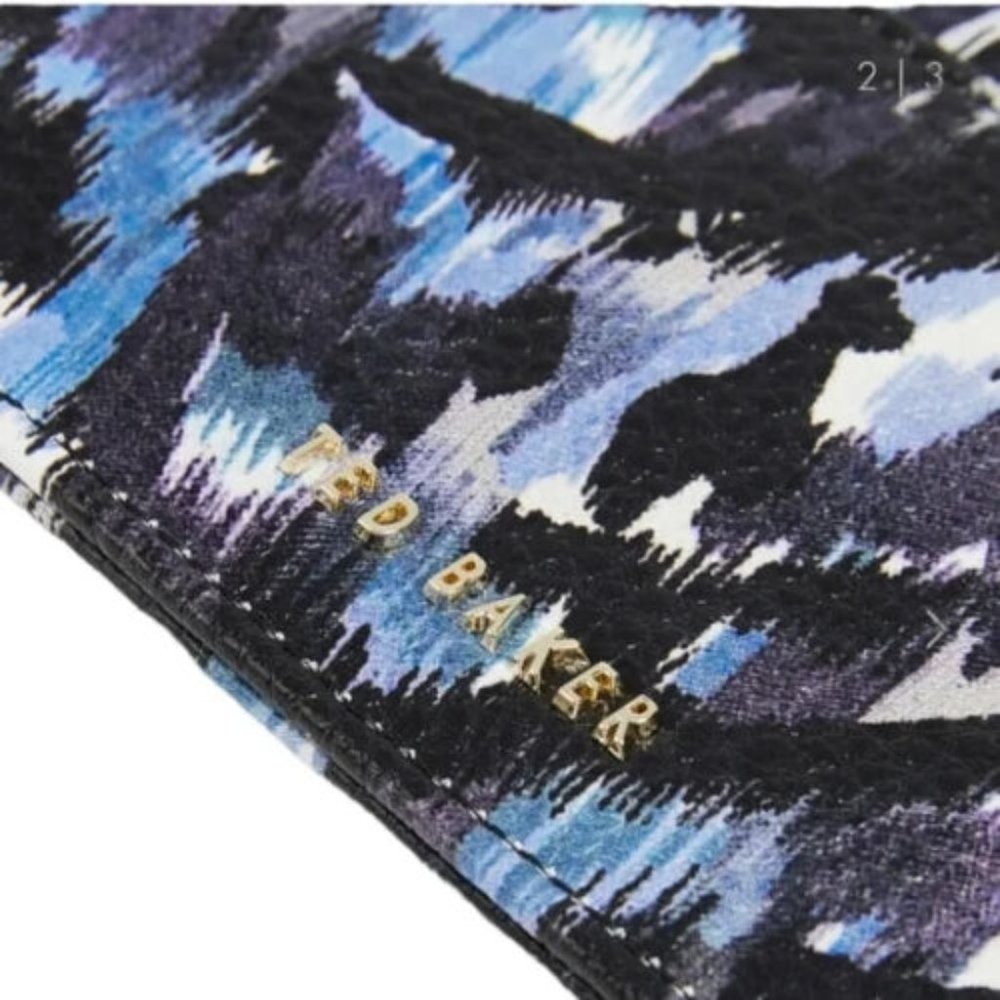NWT Ted Baker London Boxed 2pc Wallet & Card Case Set Leather Blue Print Gift - Picture 12 of 13